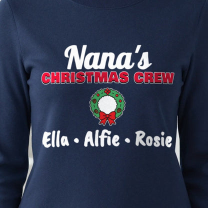 Personalised Nana's Christmas Crew Jumper & T-Shirt print close-up, our photo