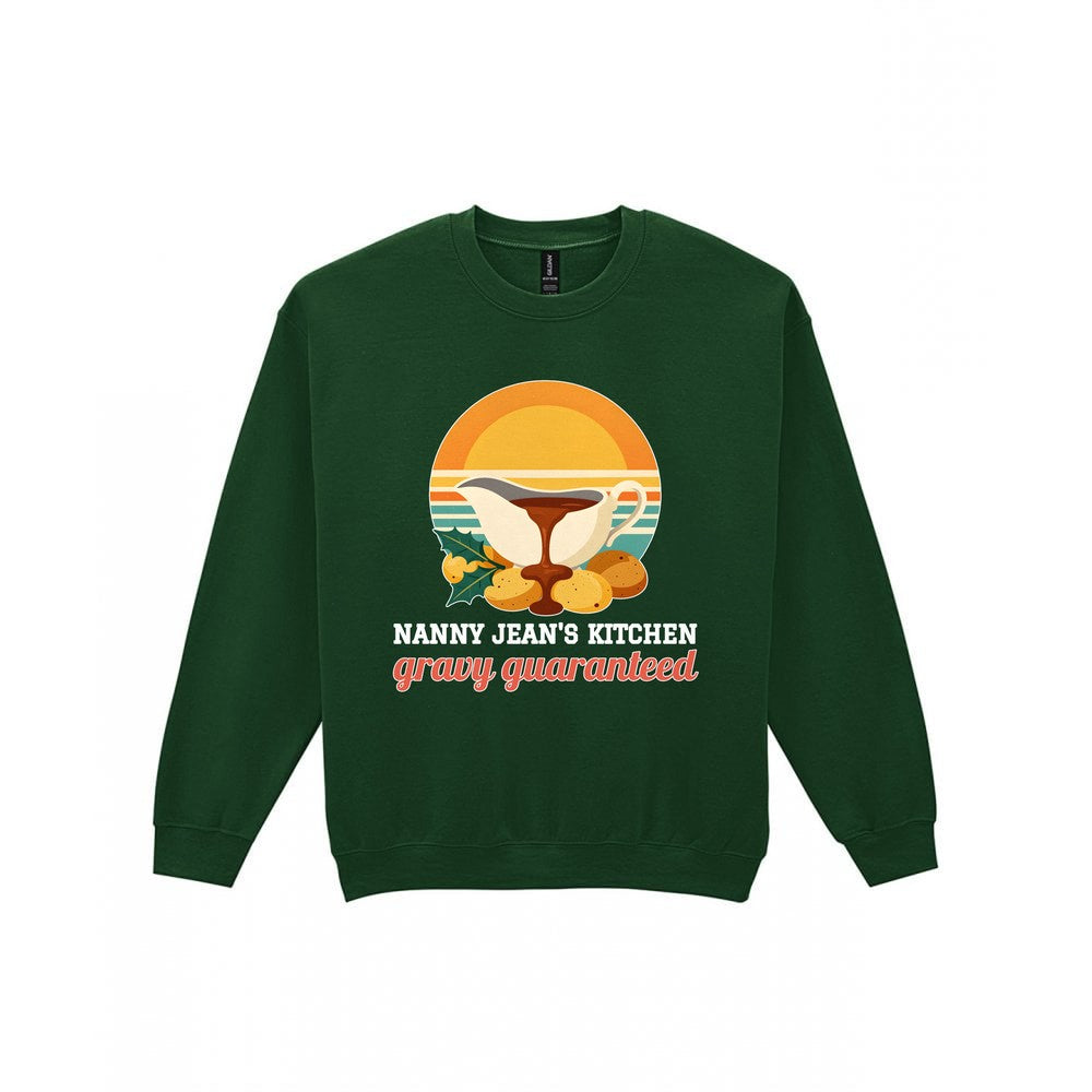 Personalised Nanny Christmas Kitchen Christmas Jumper & T-Shirt laid flat