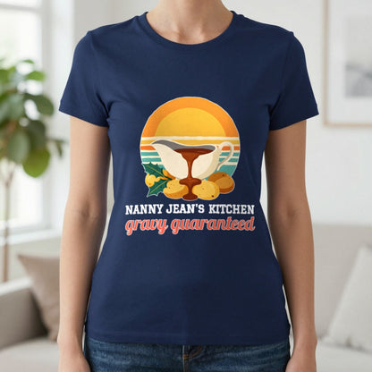Personalised Nanny Christmas Kitchen Christmas Jumper & T-Shirt T-Shirt in Navy, worn, our photo