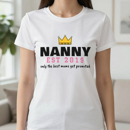 Personalised Nanny Est. T-Shirt & Sweatshirt T-Shirt in White, worn, our photo