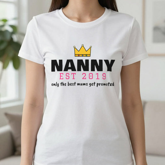 Personalised Nanny Est. T-Shirt & Sweatshirt T-Shirt in White, worn, our photo