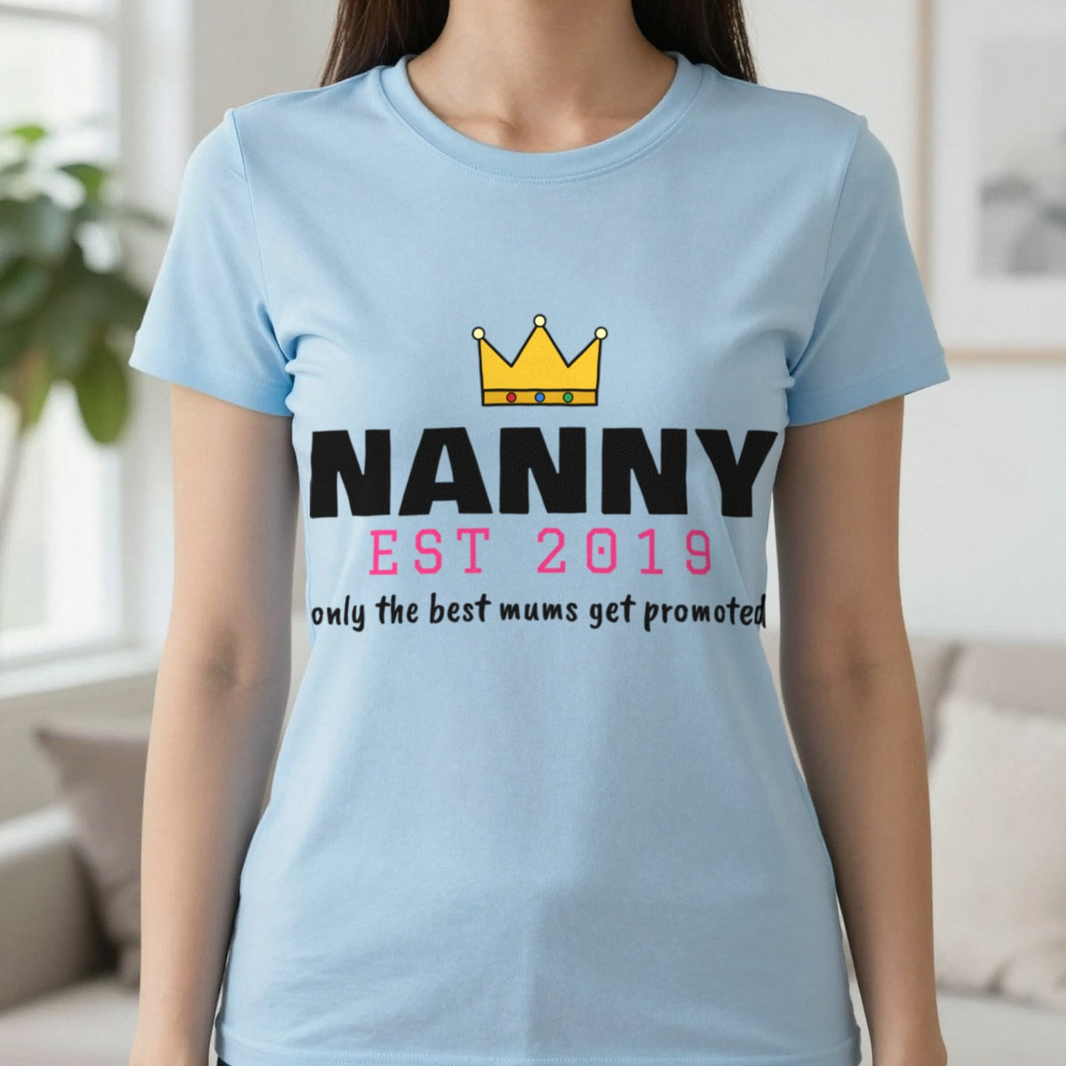 Personalised Nanny Est. T-Shirt & Sweatshirt T-Shirt in Light Blue, worn, our photo