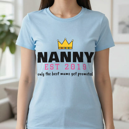 Personalised Nanny Est. T-Shirt & Sweatshirt T-Shirt in Light Blue, worn, our photo