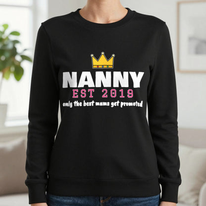 Personalised Nanny Est. T-Shirt & Sweatshirt Sweatshirt in Black, worn, our photo