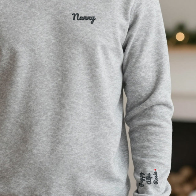 Personalised Embroidered Nanny Sweatshirt with Grandkids Names on the Sleeve