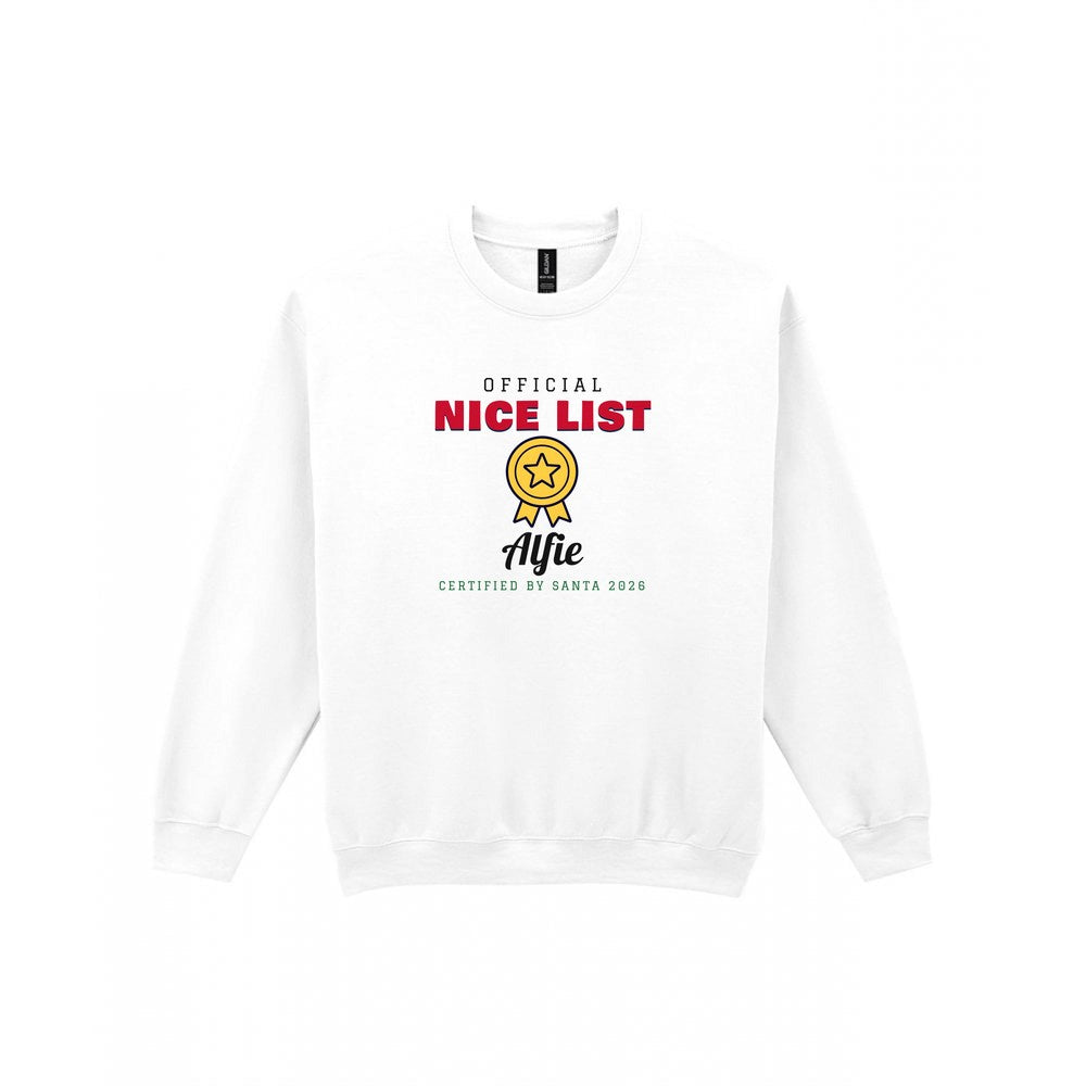 Personalised Nice or Naughty List Christmas Jumper & T-Shirt Nice Sweatshirt in White