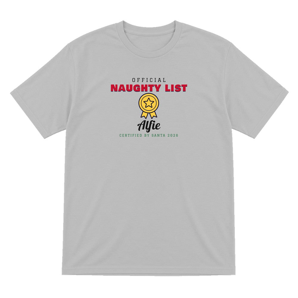Personalised Nice or Naughty List Christmas Jumper & T-Shirt Naughty T-Shirt in Sport Grey