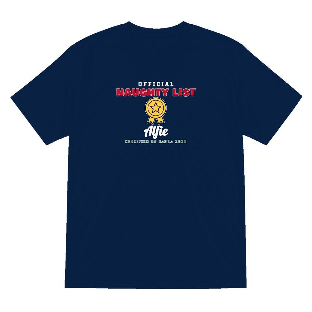 Personalised Nice or Naughty List Christmas Jumper & T-Shirt Naughty T-Shirt in Navy
