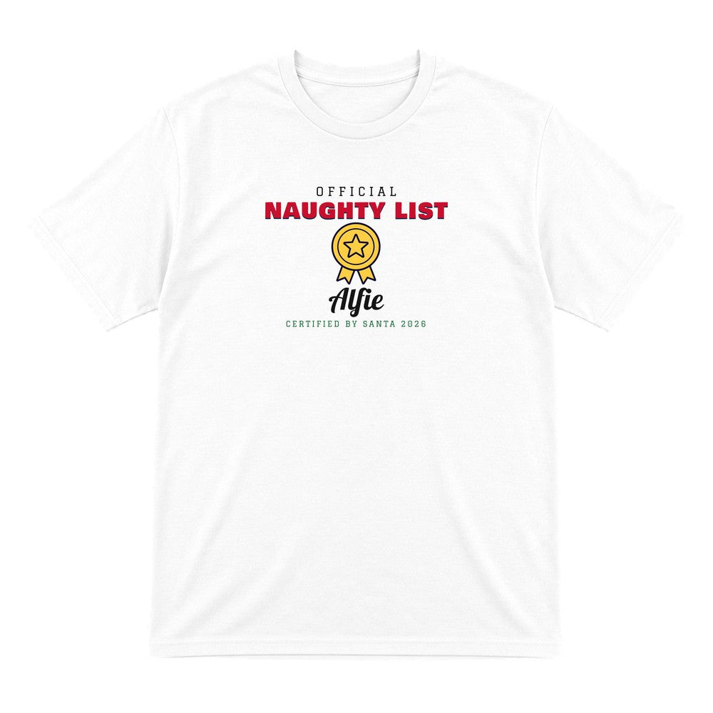 Personalised Nice or Naughty List Christmas Jumper & T-Shirt Naughty T-Shirt in White