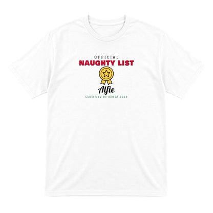 Personalised Nice or Naughty List Christmas Jumper & T-Shirt Naughty T-Shirt in White