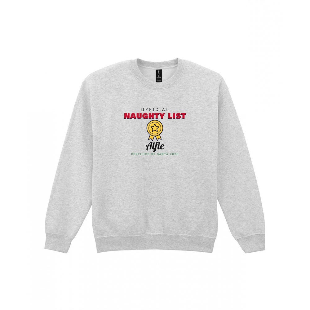 Personalised Nice or Naughty List Christmas Jumper & T-Shirt Naughty Sweatshirt in Sport Grey