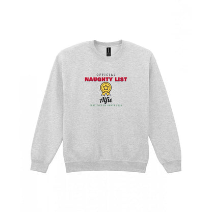 Personalised Nice or Naughty List Christmas Jumper & T-Shirt Naughty Sweatshirt in Sport Grey