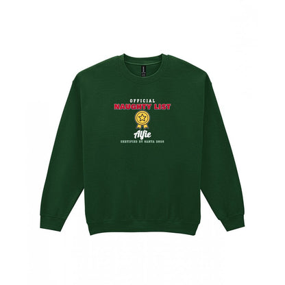Personalised Nice or Naughty List Christmas Jumper & T-Shirt Naughty Sweatshirt in Forest Green