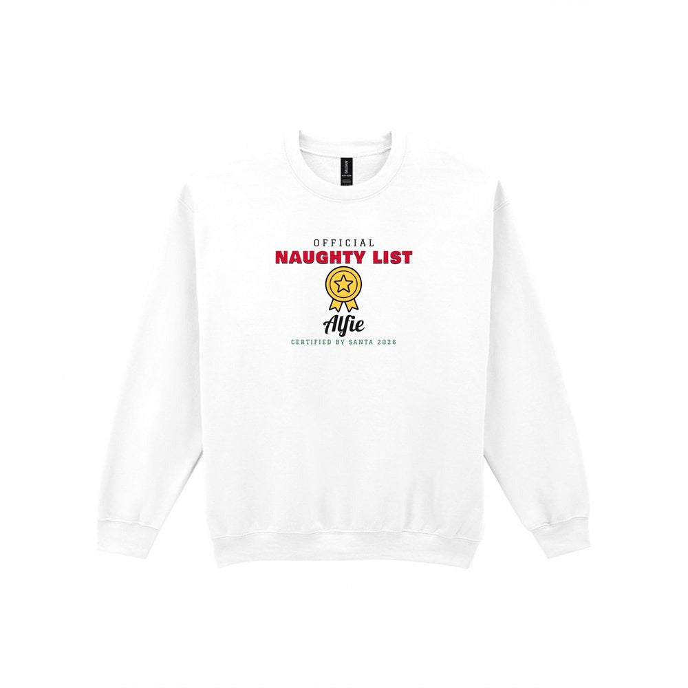 Personalised Nice or Naughty List Christmas Jumper & T-Shirt Naughty Sweatshirt in White