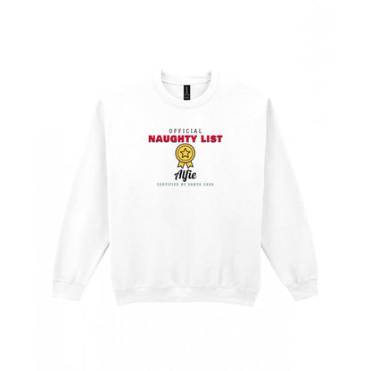 Personalised Nice or Naughty List Christmas Jumper & T-Shirt Naughty Sweatshirt in White