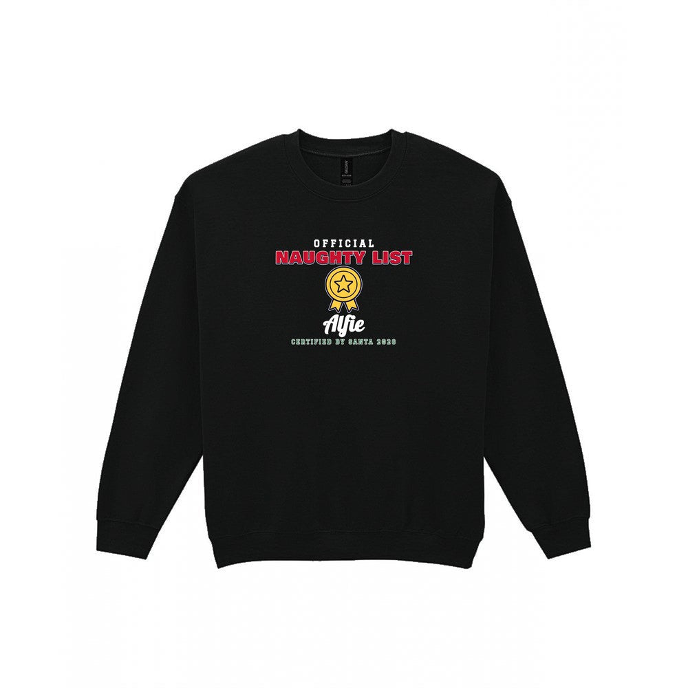 Personalised Nice or Naughty List Christmas Jumper & T-Shirt Naughty Sweatshirt in Black