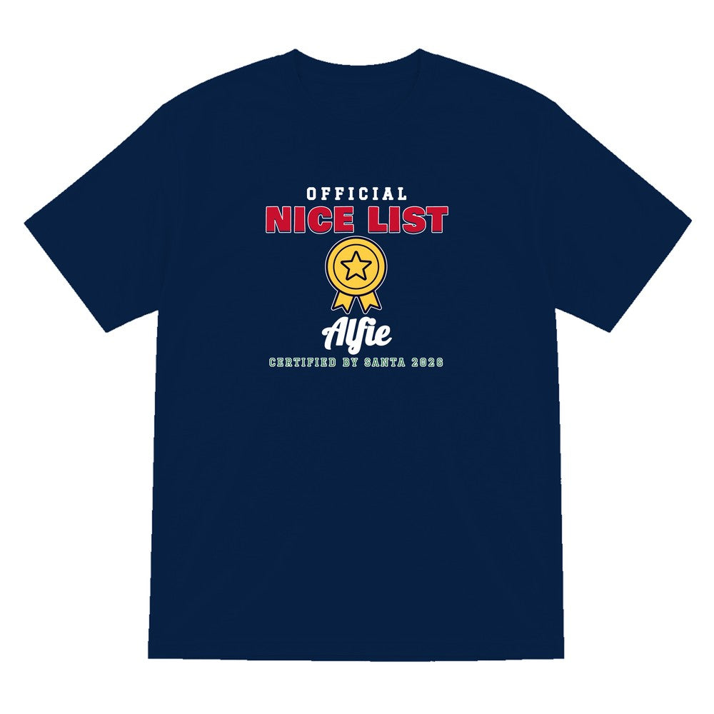 Personalised Nice or Naughty List Christmas Jumper & T-Shirt Nice T-Shirt in Navy