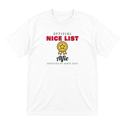 Personalised Nice or Naughty List Christmas Jumper & T-Shirt Nice T-Shirt in White