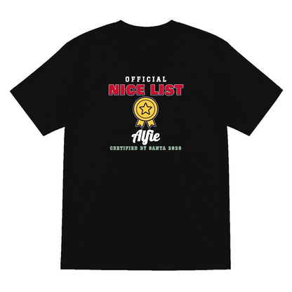 Personalised Nice or Naughty List Christmas Jumper & T-Shirt Nice T-Shirt in Black