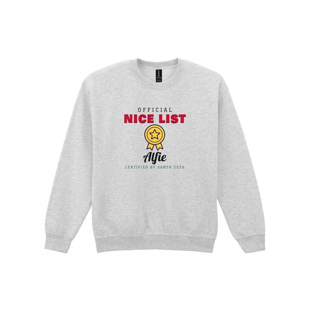 Personalised Nice or Naughty List Christmas Jumper & T-Shirt Nice Sweatshirt in Sport Grey