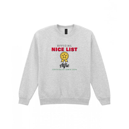 Personalised Nice or Naughty List Christmas Jumper & T-Shirt Nice Sweatshirt in Sport Grey