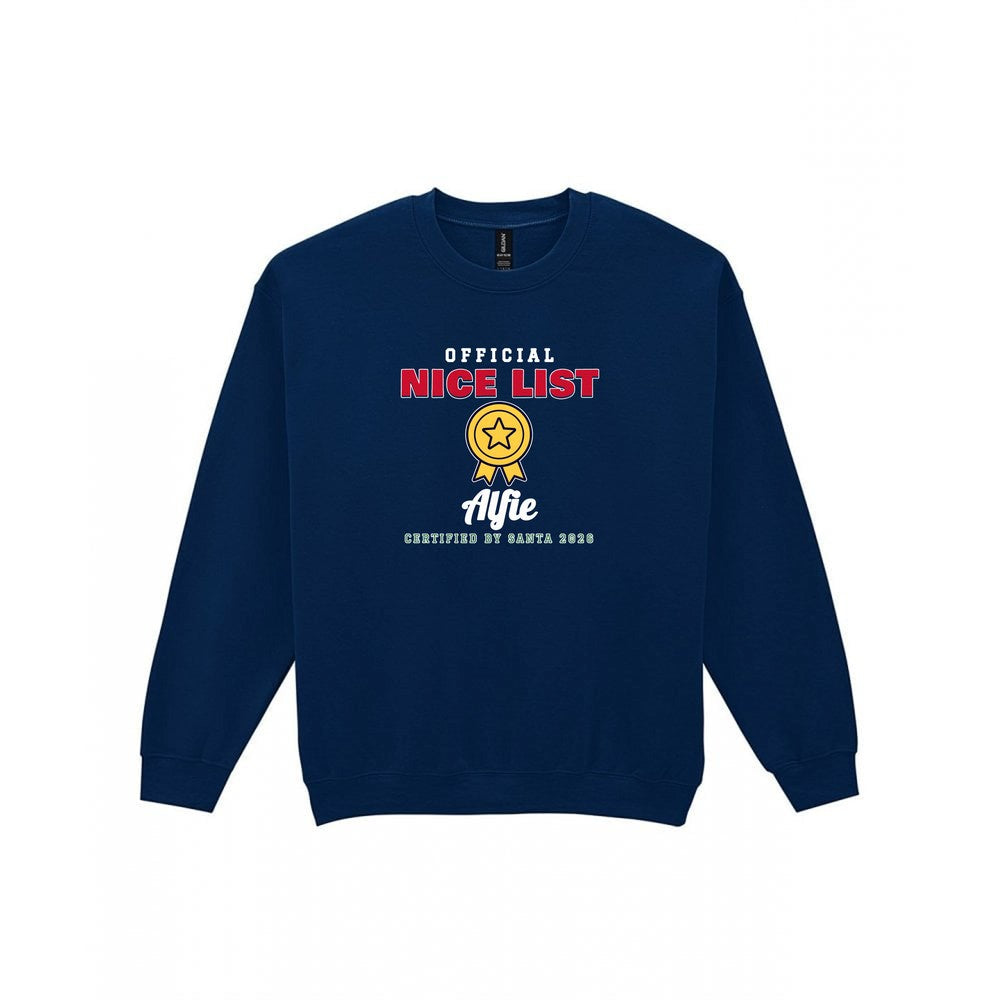 Personalised Nice or Naughty List Christmas Jumper & T-Shirt Nice Sweatshirt in Navy