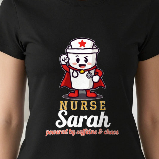 Personalised Nurse T-Shirt & Sweatshirt print close-up, our photo