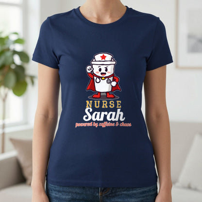 Personalised Nurse T-Shirt & Sweatshirt T-Shirt in Navy, worn, our photo