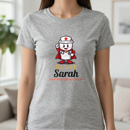 Personalised Nurse T-Shirt & Sweatshirt T-Shirt in Sport Grey, worn, our photo