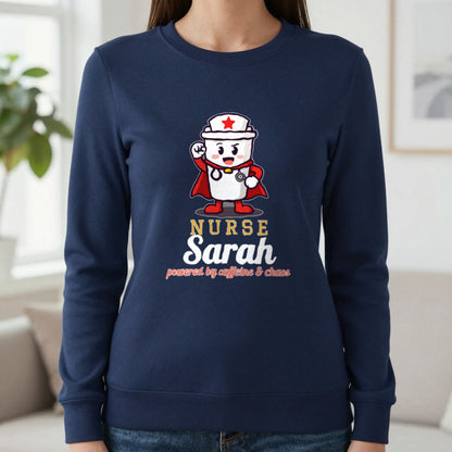 Personalised Nurse T-Shirt & Sweatshirt Sweatshirt in Navy, worn, our photo