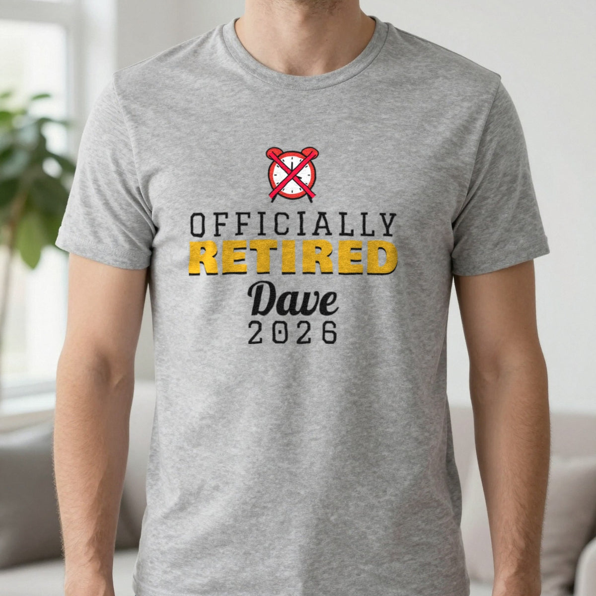 Personalised Officially Retired T-Shirt T-Shirt in Sport Grey, worn, our photo