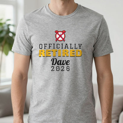 Personalised Officially Retired T-Shirt T-Shirt in Sport Grey, worn, our photo