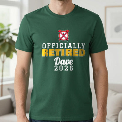 Personalised Officially Retired T-Shirt T-Shirt in Forest Green, worn, our photo