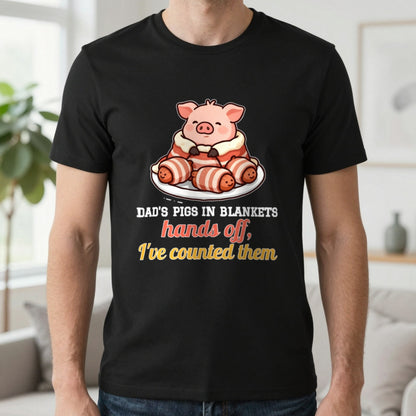 Personalised Pigs In Blankets Christmas Jumper & T-Shirt T-Shirt in Black, worn, our photo