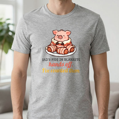 Personalised Pigs In Blankets Christmas Jumper & T-Shirt T-Shirt in Sport Grey, worn, our photo