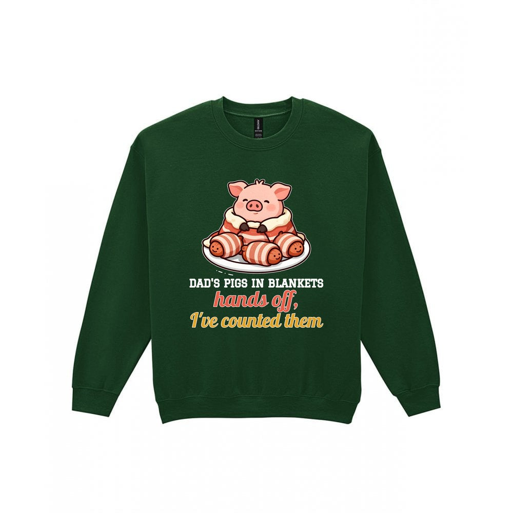 Personalised Pigs In Blankets Christmas Jumper & T-Shirt laid flat