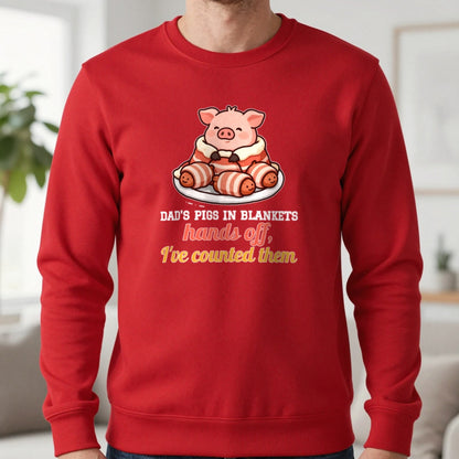 Personalised Pigs In Blankets Christmas Jumper & T-Shirt Sweatshirt in Red, worn, our photo
