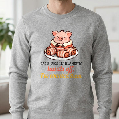Personalised Pigs In Blankets Christmas Jumper & T-Shirt Sweatshirt in Sport Grey, worn, our photo