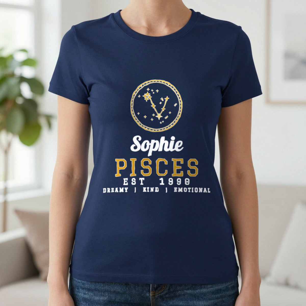Personalised Pisces T-Shirt & Sweatshirt T-Shirt in Navy, worn, our photo