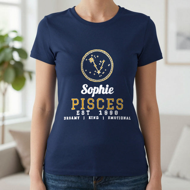 Personalised Pisces T-Shirt & Sweatshirt | Pisces Constellation Name Est. Year Zodiac Gift
