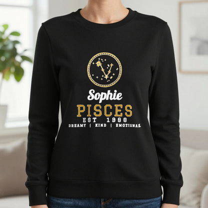 Personalised Pisces T-Shirt & Sweatshirt Sweatshirt in Black, worn, our photo