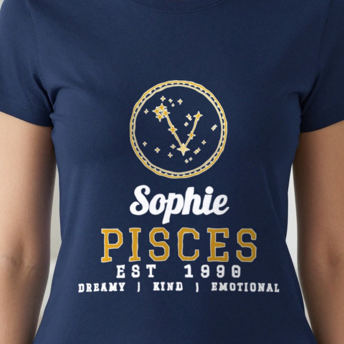 Personalised Pisces T-Shirt & Sweatshirt print close-up, our photo