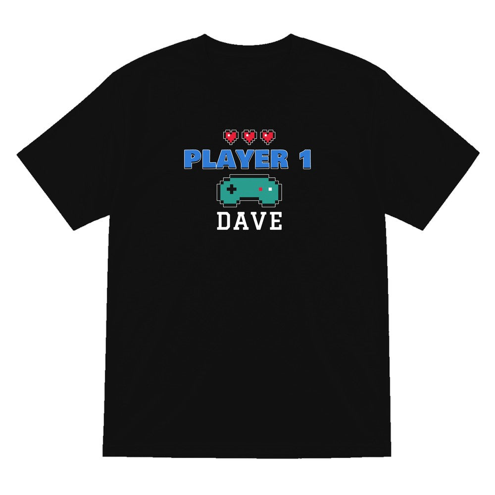 Personalised Player 1 T-Shirt & Sweatshirt laid flat