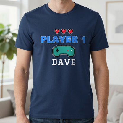 Personalised Player 1 T-Shirt & Sweatshirt T-Shirt in Navy, worn, our photo