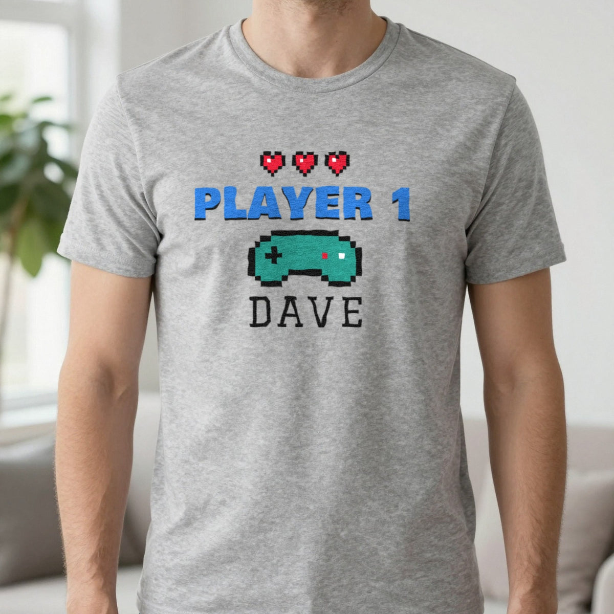 Personalised Player 1 T-Shirt & Sweatshirt T-Shirt in Sport Grey, worn, our photo