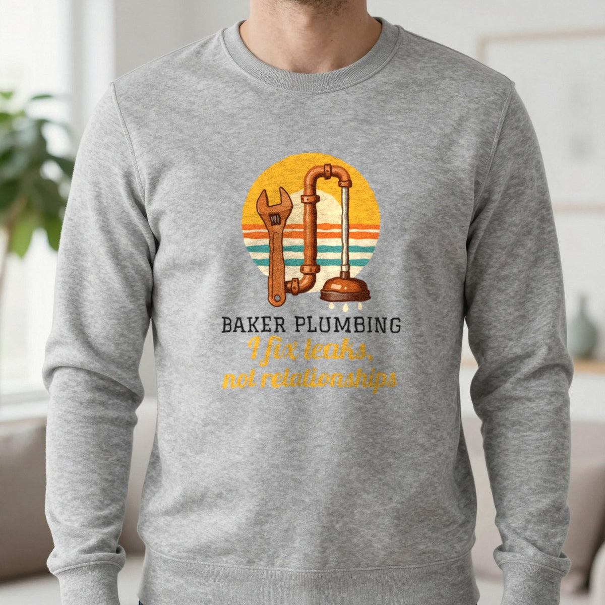 Personalised Plumbing T-Shirt & Sweatshirt Sweatshirt in Sport Grey, worn, our photo