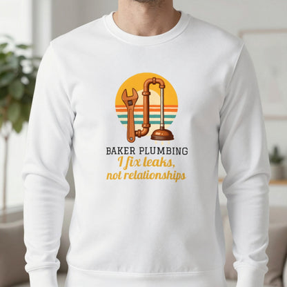 Personalised Plumbing T-Shirt & Sweatshirt Sweatshirt in White, worn, our photo