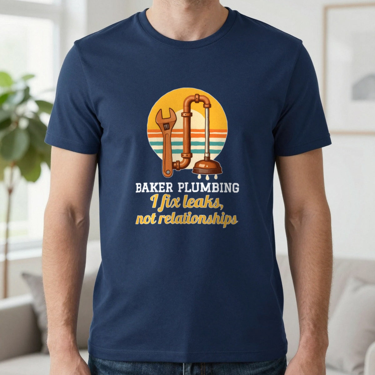 Personalised Plumbing T-Shirt & Sweatshirt T-Shirt in Navy, worn, our photo