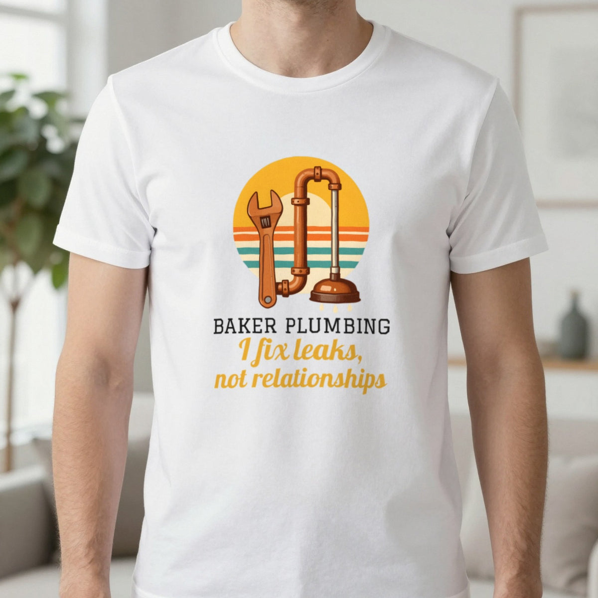 Personalised Plumbing T-Shirt & Sweatshirt T-Shirt in White, worn, our photo