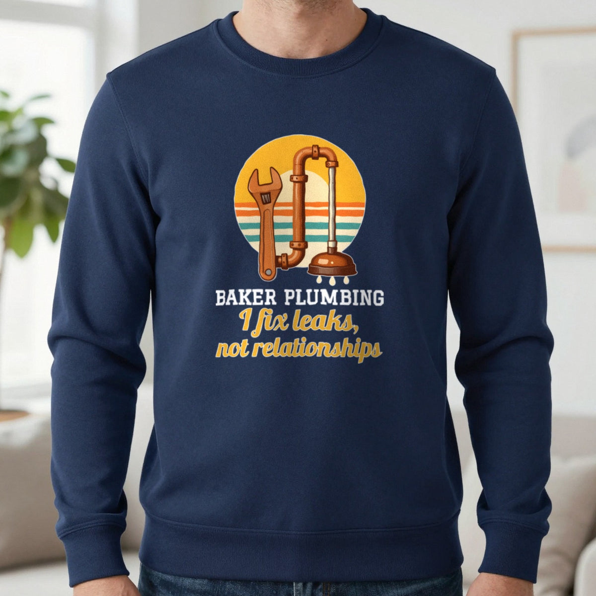 Personalised Plumbing T-Shirt & Sweatshirt Sweatshirt in Navy, worn, our photo